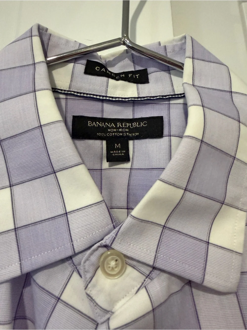 Banana Republic Men's Lavender and White Check Dress Shirt